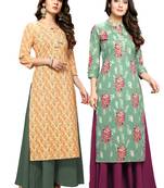 Beige printed cotton ethnic-kurtis