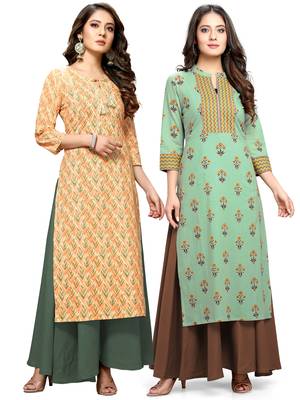 Beige printed cotton ethnic-kurtis 1