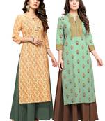Beige printed cotton ethnic-kurtis