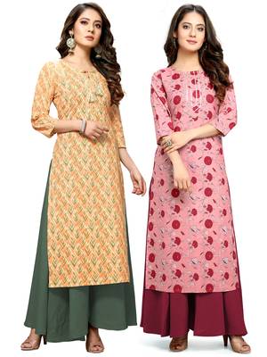 Beige printed cotton ethnic-kurtis 1