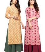 Beige printed cotton ethnic-kurtis