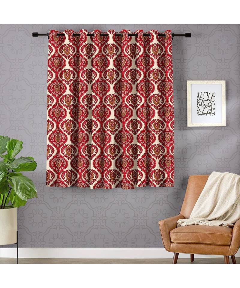 A Red Printed  Polyester Window Curtain