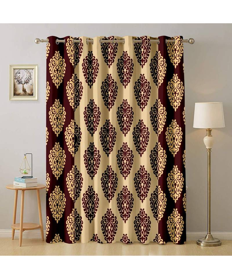 A Maroon Printed  Polyester Window Curtain