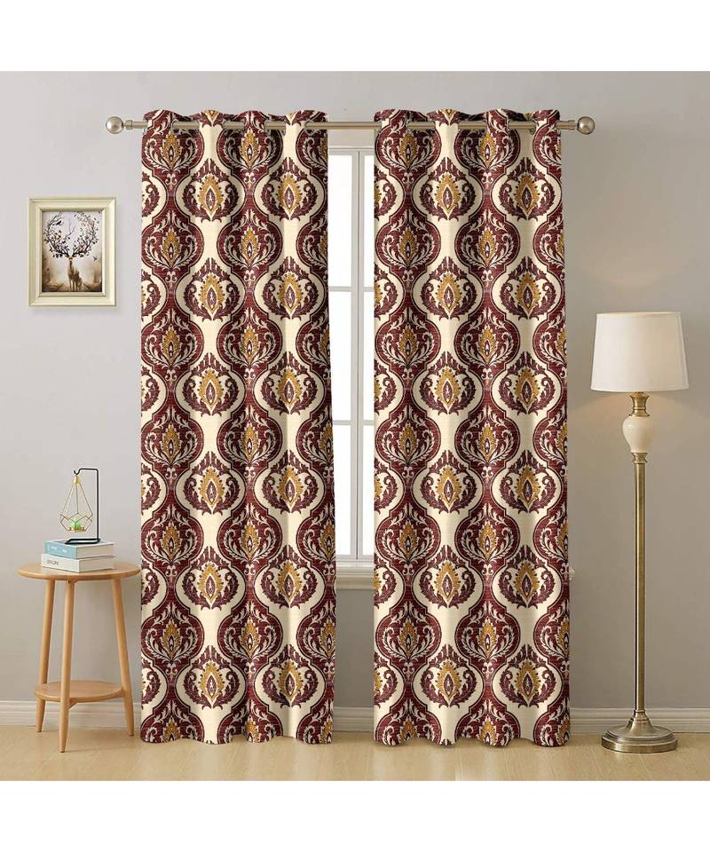 A Cream Printed  Polyester Window Curtain
