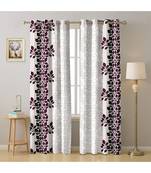 A Maroon & White Printed  Polyester Window Curtain