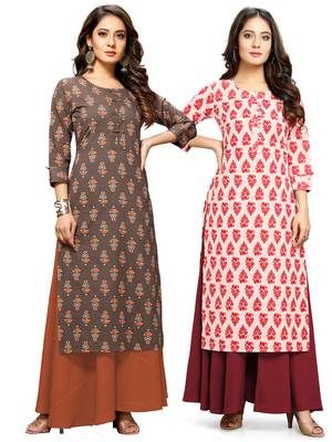 Brown printed cotton ethnic-kurtis 1
