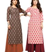Brown printed cotton ethnic-kurtis