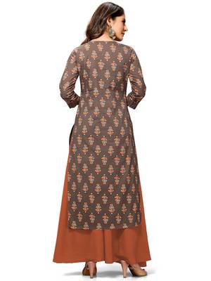 Brown printed cotton ethnic-kurtis 3