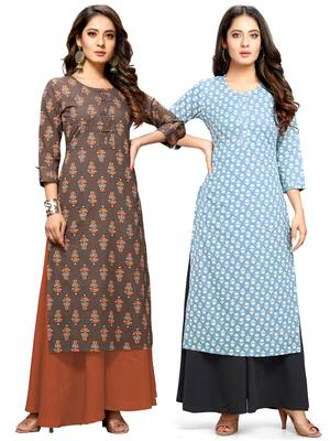 Brown printed cotton ethnic-kurtis 1