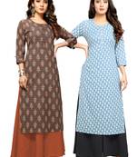 Brown printed cotton ethnic-kurtis
