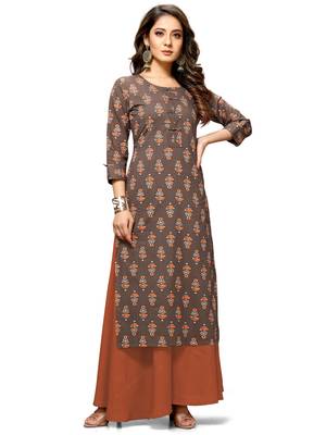 Brown printed cotton ethnic-kurtis 2
