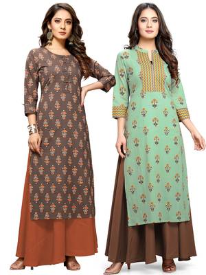 Brown printed cotton ethnic-kurtis 1
