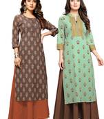 Brown printed cotton ethnic-kurtis