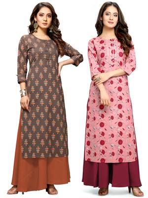 Brown printed cotton ethnic-kurtis 1
