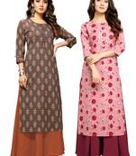 Brown printed cotton ethnic-kurtis