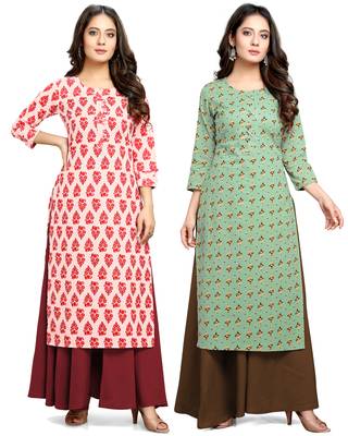 Off-white printed cotton ethnic-kurtis 1