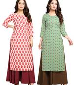 Off-white printed cotton ethnic-kurtis