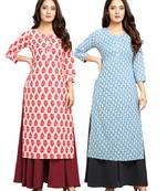 Off-white printed cotton ethnic-kurtis
