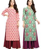 Off-white printed cotton ethnic-kurtis