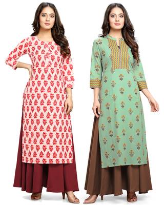 Off-white printed cotton ethnic-kurtis 1