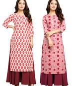 Off-white printed cotton ethnic-kurtis
