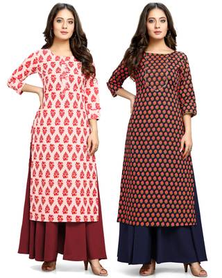 Off-white printed cotton ethnic-kurtis 1