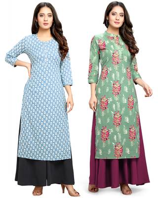 Sky-blue printed cotton ethnic-kurtis 1