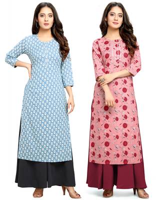 Sky-blue printed cotton ethnic-kurtis 1