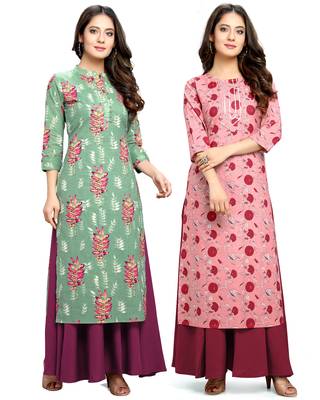Teal-green printed cotton ethnic-kurtis 1