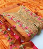 Orange colour Embroidered Chanderi Unstitched Salwar With Dupatta