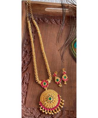 Gorgeous gold tone real kemp-green necklace set-Dj11332 1