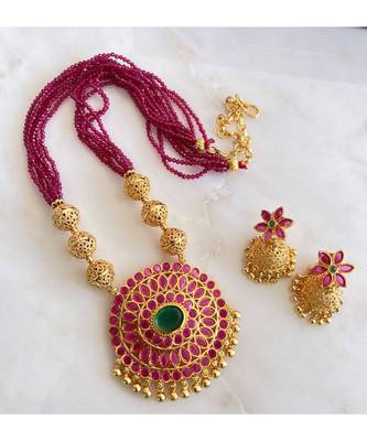 Beautiful Ruby Emerald Designer Necklace Set Dj19179 1
