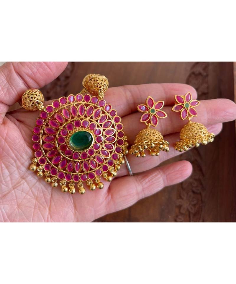 Beautiful Ruby Emerald Designer Necklace Set Dj19179