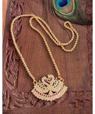 Beautiful Gold Tone Cz Multi Color Peacock Designer Chain Dj20948 1
