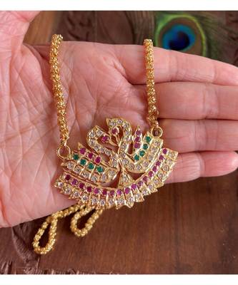Beautiful Gold Tone Cz Multi Color Peacock Designer Chain Dj20948 2