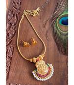 Beautiful Gold Tone Ruby Green Pearl Lakshmi Necklace Set Dj23958
