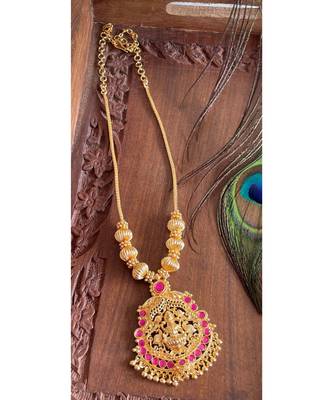 Beautiful Gold Tone Ruby Lakshmi Designer Necklace Dj25931 1