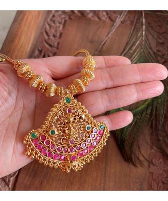 Beautiful Gold Tone Ruby Emerald Lakshmi Designer Necklace Dj26003 1