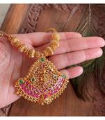 Beautiful Gold Tone Ruby Emerald Lakshmi Designer Necklace Dj26003