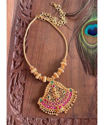 Beautiful Gold Tone Ruby Emerald Lakshmi Designer Necklace Dj26003 2