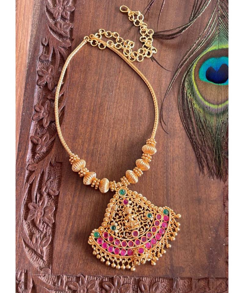 Beautiful Gold Tone Ruby Emerald Lakshmi Designer Necklace Dj26003