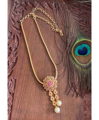Beautiful Gold Tone Pink Flower Designer Necklace Dj29827 1