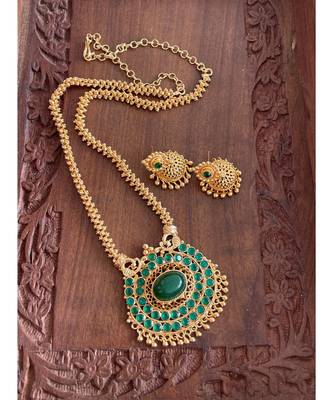 Gorgeous Gold Tone Green Designer Necklace Set Dj29968 1