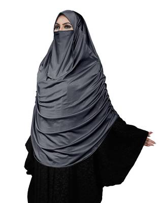 JSDC Women Islamic Wear Satin Lycra Plain Long Chaderi Abaya Hijab With Naqab & Frills Style 1