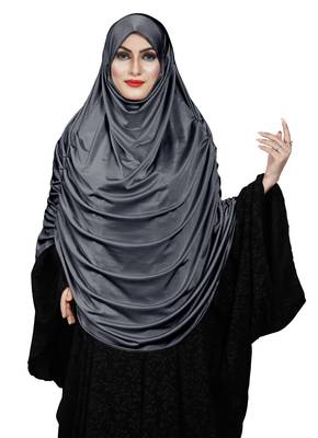 JSDC Women Islamic Wear Satin Lycra Plain Long Chaderi Abaya Hijab With Naqab & Frills Style 2