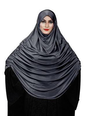 JSDC Women Islamic Wear Satin Lycra Plain Long Chaderi Abaya Hijab With Naqab & Frills Style 3