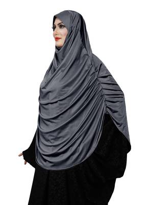 JSDC Women Islamic Wear Satin Lycra Plain Long Chaderi Abaya Hijab With Naqab & Frills Style 4