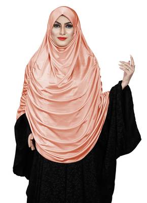 JSDC Women Modest Wear Satin Lycra Plain Long Chaderi Abaya Hijab With Naqab & Frills Style 2