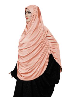 JSDC Women Modest Wear Satin Lycra Plain Long Chaderi Abaya Hijab With Naqab & Frills Style 3