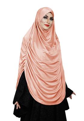 JSDC Women Modest Wear Satin Lycra Plain Long Chaderi Abaya Hijab With Naqab & Frills Style 4